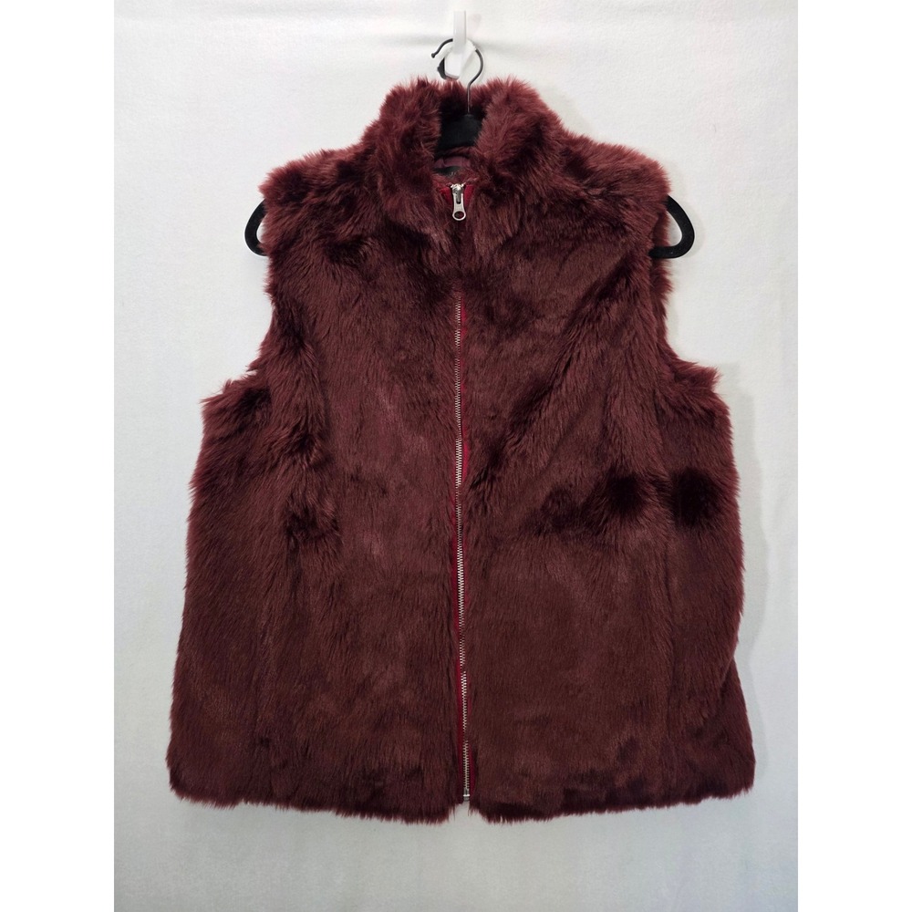 J.Crew Vest Faux Fur Full Zip Small Burgundy Wine Glam H0514